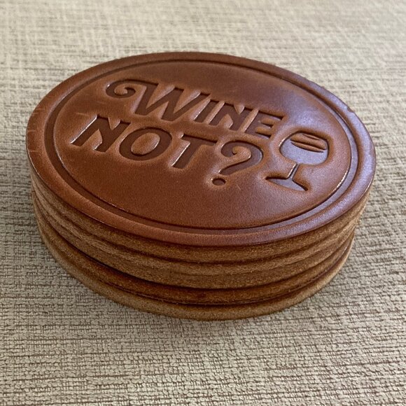 Leather Coasters - 5 Coasters with 3 Different Messages - Wine - New with Tags - Picture 6 of 7